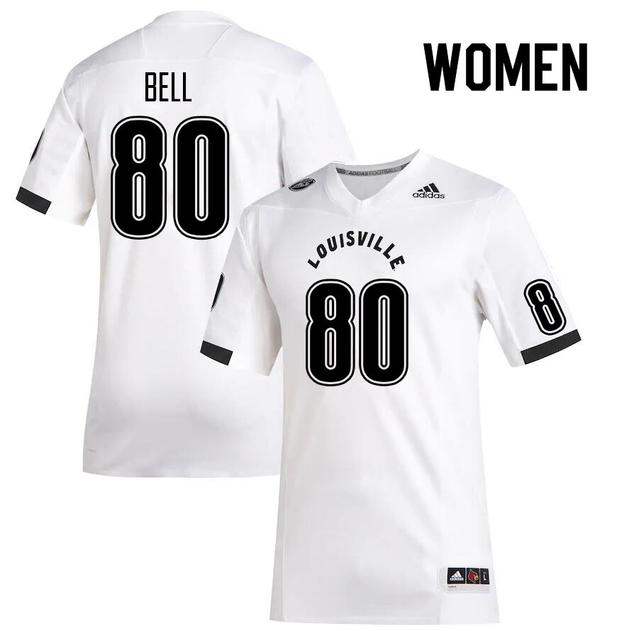 Women #80 Chris Bell Louisville Cardinals College Football Jerseys Sale-White - Click Image to Close